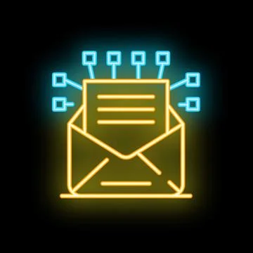 Neon icon of mail spreading information through network Stock Illustration