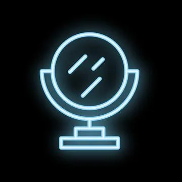 Neon icon of a makeup mirror glowing on black background Stock Illustration
