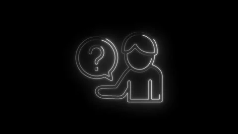 Neon icon man asking question symbol with speech bubble animation on black .. 스톡 동영상 312311535