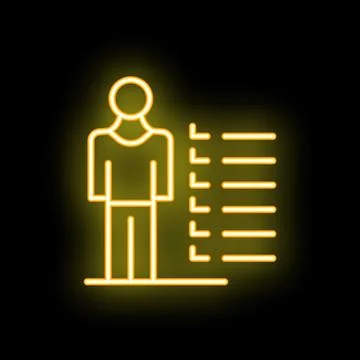 Neon icon of man choosing from multiple options on black background Stock Illustration