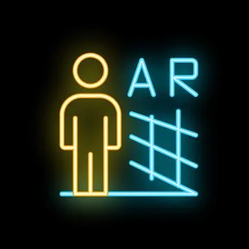 Neon icon of man experiencing augmented reality entertainment 스톡 일러스트