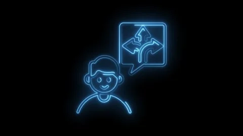 Neon icon man thinking of multiple options and choices on black background Stock Footage 345985365