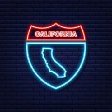 Neon icon map showing the state of California from the united state of america Illustrazione stock