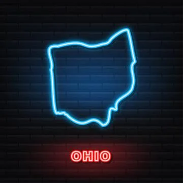 Neon icon map of the state of Ohio from the united state of america. Vector Stock Illustration