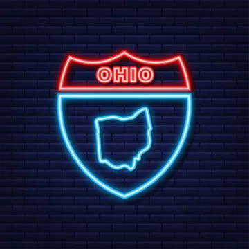 Neon icon map of the state of Ohio from the united state of america. Vector Stock Illustration