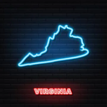 Neon icon map of the state of Virginia from the united state of america. Vector Illustrazione stock