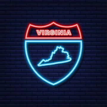 Neon icon map of the state of Virginia from the united state of america. Vector Illustrazione stock