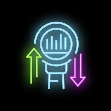 Neon icon of market volatility with chart and arrows Stock Illustration