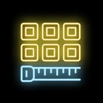 Neon icon of measuring ruler evaluating a surface area Stock Illustration