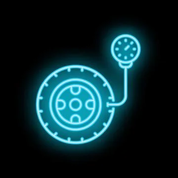 Neon icon of a mechanic checking the tire pressure with a pressure gauge 스톡 일러스트