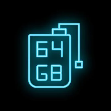 Neon icon of micro sd card showing 64 gb memory capacity Stock Illustration