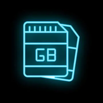 Neon icon of micro sd card for storing information Illustrazione stock