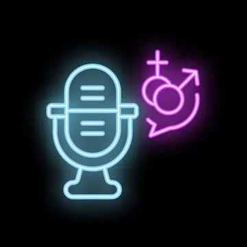 Neon icon of microphone broadcasting gender symbols for podcast or radio show Stock Illustration