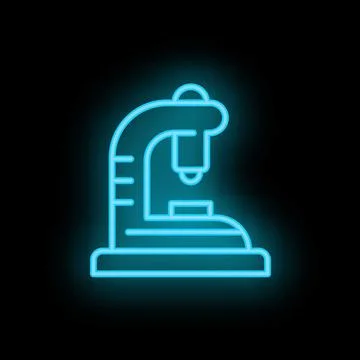 Neon icon of microscope glowing on black background Stock Illustration