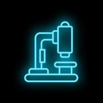 Neon icon of microscope glowing blue on black background Stock Illustration