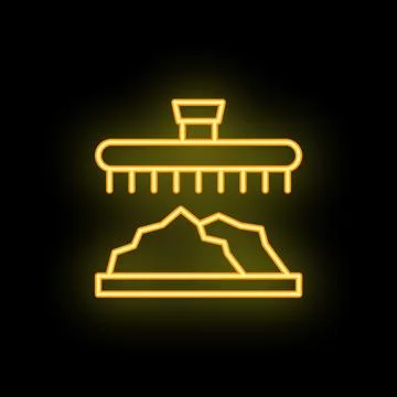 Neon icon of mining machine sorting minerals on conveyor belt Stock Illustration