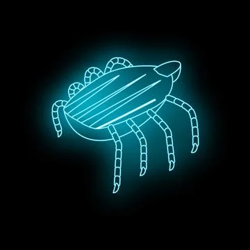 Neon icon of mite or tick glowing on black background Stock Illustration