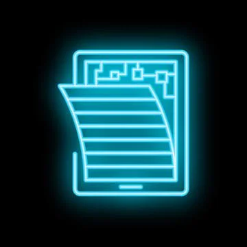 Neon icon of mobile phone displaying growing graph on blue background Stock Illustration
