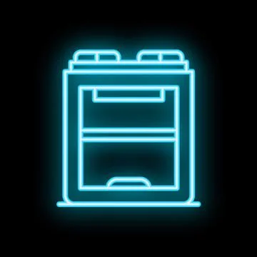 Neon icon of modern multifunction printer glowing on dark background Stock Illustration
