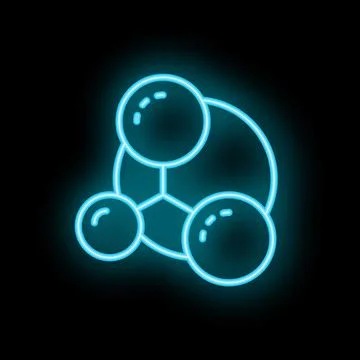 Neon icon of molecule structure glowing on black background Stock Illustration