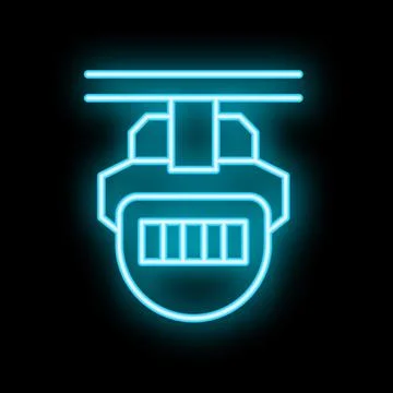 Neon icon of a monorail train approaching a station on black background Stock Illustration