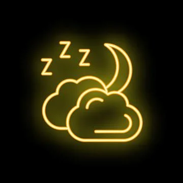 Neon icon of moon and clouds representing sleep Stock Illustration