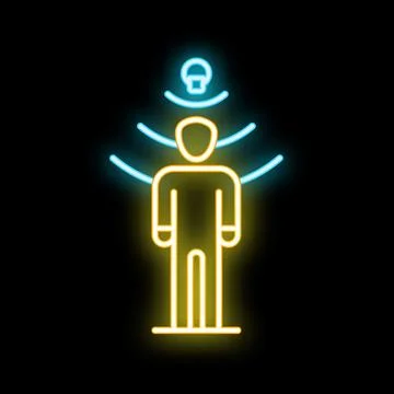 Neon icon of motion sensor detecting human presence Illustrazione stock