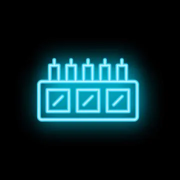 Neon icon of network switch with ports glowing blue Stock Illustration