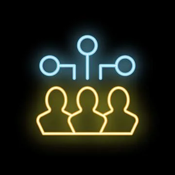 Neon icon of a network of three people sharing ideas Stock Illustration