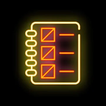 Neon icon of a notepad showing checkboxes for to do list Stock Illustration