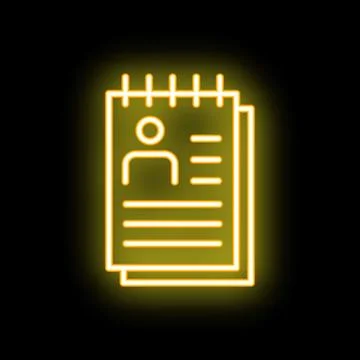 Neon icon of notepad showing personal profile for job application Stock Illustration