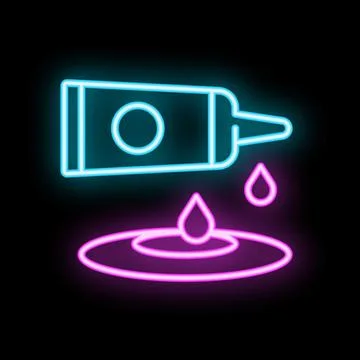 Neon icon of ointment tube squeezing drops onto skin Stock Illustration