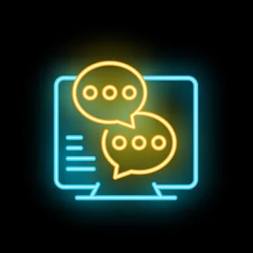 Neon icon of online chat on computer screen representing communication 스톡 일러스트