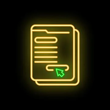 Neon icon of online document being edited with mouse cursor Stock Illustration