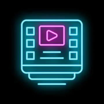 Neon icon of online streaming platform showing interface for watching video.. Stock Illustration