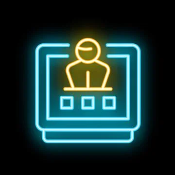Neon icon of online user profile data on black background Stock Illustration