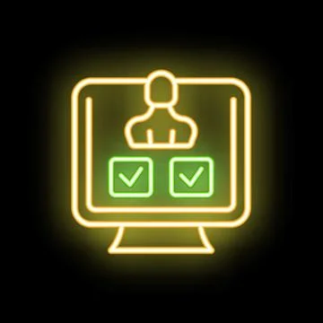 Neon icon of online voting system showing candidate and check boxes Stock Illustration