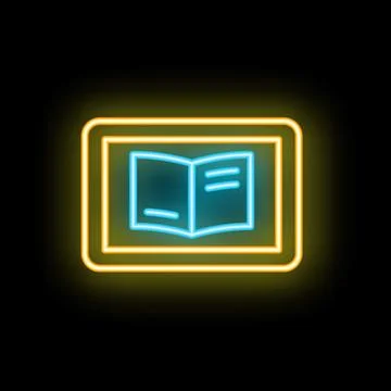 Neon icon of open book displaying on tablet computer Stock Illustration