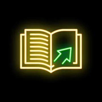 Neon icon of open book with mouse cursor pointing at it representing online.. Stock Illustration