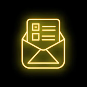 Neon icon of open mail envelope with letter and checkboxes showing online s.. Stock Illustration