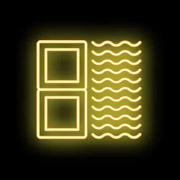 Neon icon of opened window with curtains blowing in wind Stock Illustration