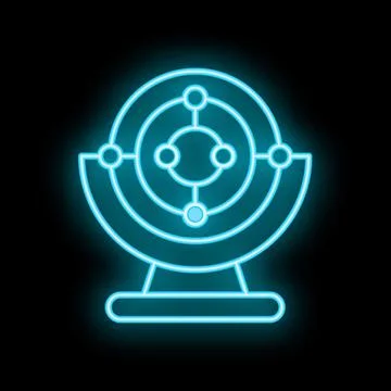 Neon icon of orbital model showing electrons orbiting around nucleus Stock Illustration