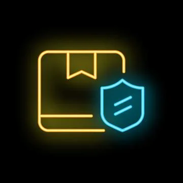 Neon icon of package receiving protection with shield Stock Illustration