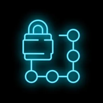 Neon icon of padlock connected to network representing cybersecurity イラスト素材