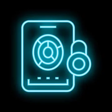 Neon icon of a padlock locking business data on a smartphone Stock Illustration