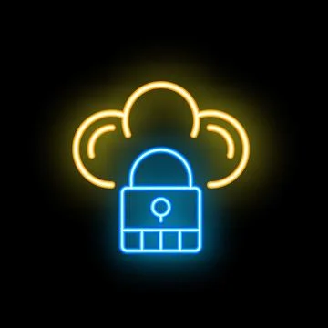 Neon icon of a padlock protecting cloud data Illustrazione stock