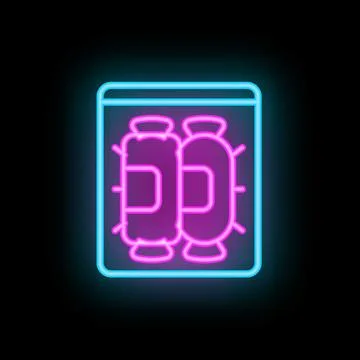 Neon icon of a pair of boxing gloves hanging on wall in blue and purple color 库存插图