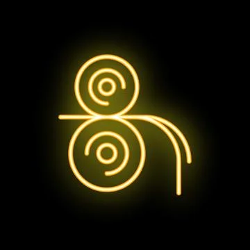 Neon icon of paper roll being fed into industrial printer on black background Stock Illustration