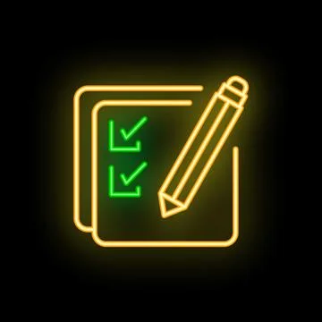 Neon icon of pencil checking off boxes on clipboard for task management and.. 库存插图