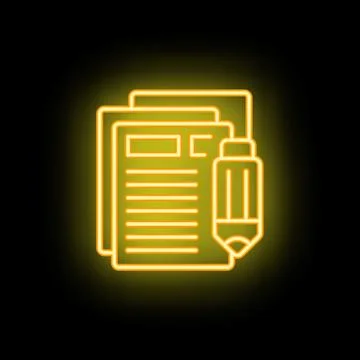 Neon icon of pencil taking notes on paper representing content creation Stock Illustration
